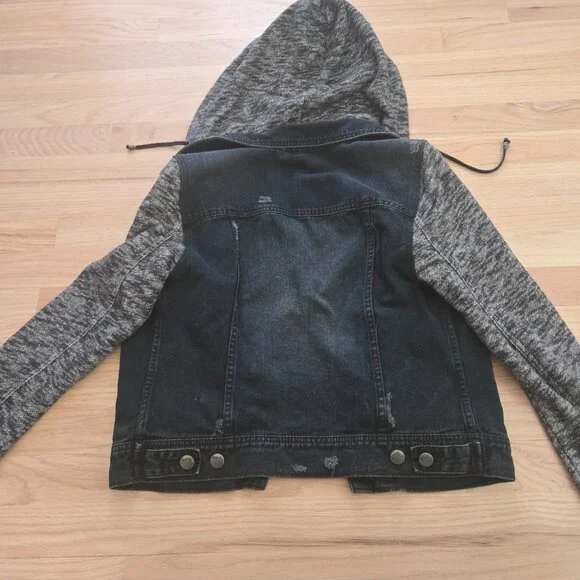 Free People Denim Jean Distressed Jacket with Hood - Picture 2 of 3
